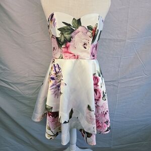 B Darlin Pink Floral Strapless Dress 9/10